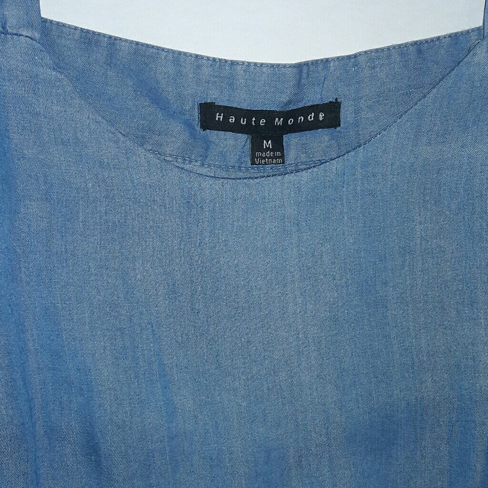 Haute Monde | Demin Cold Shoulder Top - Picture 3 of 3